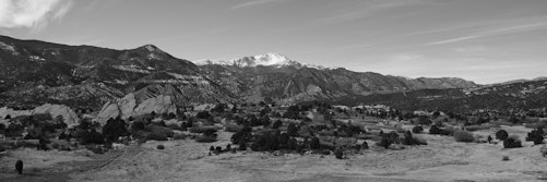Tava, or Pikes Peak, a snow-capped mountain, viewed from Garden of the Gods.